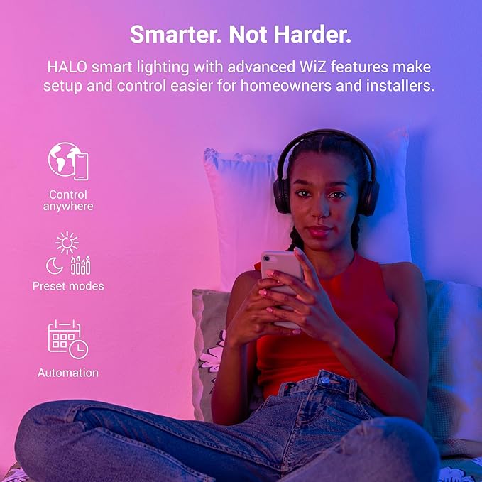 HALO 4" Smart Wi-Fi® Recessed LED Light Powered by WiZ Pro, Dimmable Full Color w/SpaceSense® Motion, Smart Home Ready - RL4069WZRGBWWHR