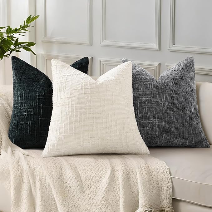 decorUhome Black Chenille Throw Pillow Covers 12x20 Set of 2 Thick Textured Slubby Couch Pillow Covers Farmhouse Accent Modern Neutral Decorative Pillow Cases for Bed Sofa Living Room