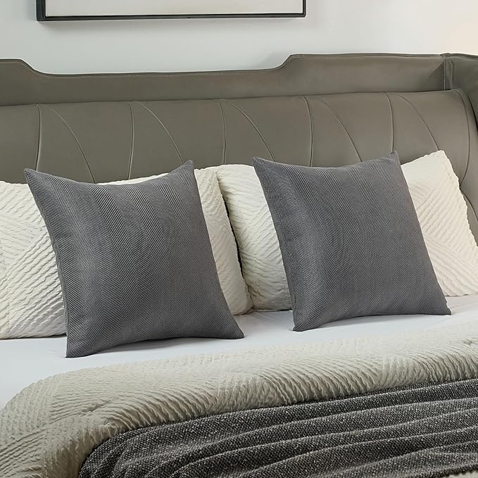 FUTEI Dark Grey Chenille Throw Pillow Covers 20x20 Inch Set of 2,Soft Wide Chevron Textured Cushion Case,Farmhouse Home Decor for Couch Bed Living Room