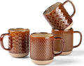 GBHOME Large Coffee Mugs Set of 4, 16oz Handmade Stoneware Coffee Mugs Set with Large Handle for Cappuccino/Latte/Tea/Hot Cocoa, Dishwasher & Microwave Safe, Caramel