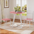 VECELO Small Round Dining Table Set for 2, Wood Tabletop with Strong Metal Frame, Modern Dinette with Chairs for Kitchen, Breakfast Nook Living Room, Pink & White