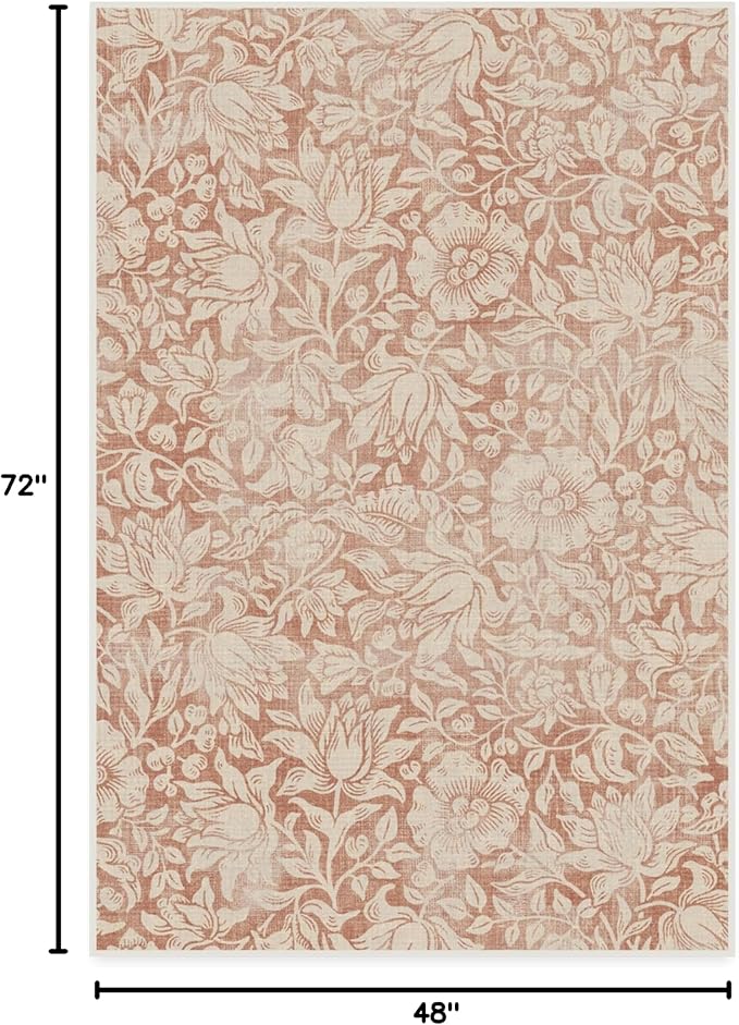 RUGGABLE x Morris & Co Washable Area Rug – Mallow Rust Red 4x6, Stain-Resistant, Non-Slip – Medium Machine Washable Rugs for Living Room, Bedroom, Hallway, Entryway & Office–with Cushioned Pad
