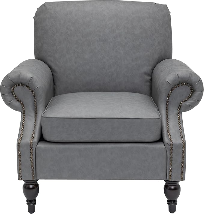 Accent Chair,22.4" Seat Depth Armchair with Roll Arms,36.6W*34.3D*34.6H Living Room Chair,Wood Legs,Set of 1,Faux Leather in Gray