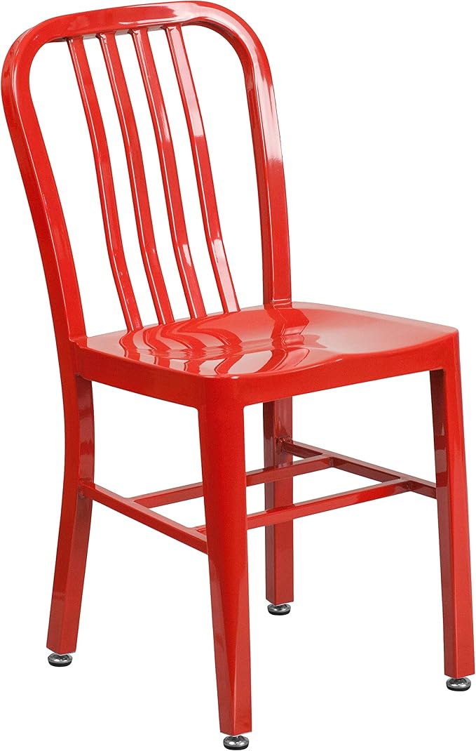 Flash Furniture Gael Indoor/Outdoor Modern Metal Dining Chairs, Commercial-Grade Galvanized Steel Restaurant Chairs, Set of 2, Red