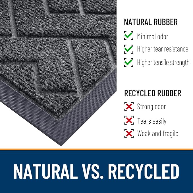 OLANLY Front Door Mat Indoor Outdoor Entrance, Waterproof All-Season, All-Weather Doormat, Sturdy Natural Rubber, Low Profile, Easy Clean Patio Porch Entryway Mat, Herringbone Brick (Grey, 47x23)