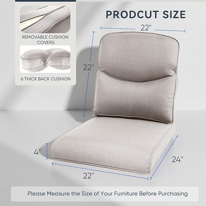 Patio Chair Cushions 5 Packs - Outside 22x24 High Back Water-Resistant Cushion with Zipper Cover for Outdoor Glider Rocking Chairs Loveseat 3-seat Couch Sofa – Beige/Crescent