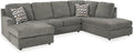Signature Design by Ashley O'Phannon Casual Right-Arm Facing Herringbone Chenille 2-Piece Sectional with Chaise, Loose Seat Cushions and 2 Throw Pillows, Gray