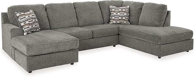 Signature Design by Ashley O'Phannon Casual Right-Arm Facing Herringbone Chenille 2-Piece Sectional with Chaise, Loose Seat Cushions and 2 Throw Pillows, Gray