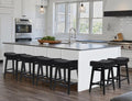 Counter Height Black Bar Stools Set of 6 for Kitchen Counter Farmhouse Modern Barstools with Faux Leather Upholstered Backless Seat and Solid Wood Legs 24 inch Bar Chairs