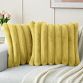 FUTEI Mustard Yellow Decorative Throw Pillow Covers 18x18 Inch Set of 2, Square Soft Faux Rabbit Fur Big Striped Cushion Cover,Home Decor for Couch Sofa Bed Living Room