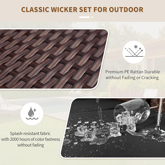 NICESOUL 8 Seater Modern Backyard Furniture Set, 29.3'' High Back Luxury Comfy Brown Wicker Patio Conversation Set with Ottoman, Deep and Wide Sofa Sectional for Exteriors, Dark Brown & Grey