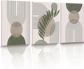 30x40CM Sage Green Boho Wall Art,Framed Canvas Bathroom Wall Art Pictures, Mid-Century Modern Wood Framed Abstract Prints for Bedroom,Minimalist Office Wall Decor 3Pack
