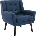 Dolonm Midcentury Modern Accent Chair with Arms, Upholstered Fabric Reading Side Chair Tufted Back Decorative Wingback Chair for Living Room Bedroom (Blue)