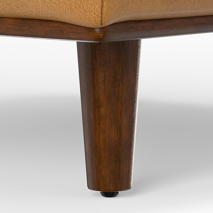 SIMPLIHOME Morrison 33 inch Wide Ottoman in Sienna Genuine Leather, Multifunctional Footrest, Coffee Table, and Extra Seating for Living Room, Mid-Century Modern Style