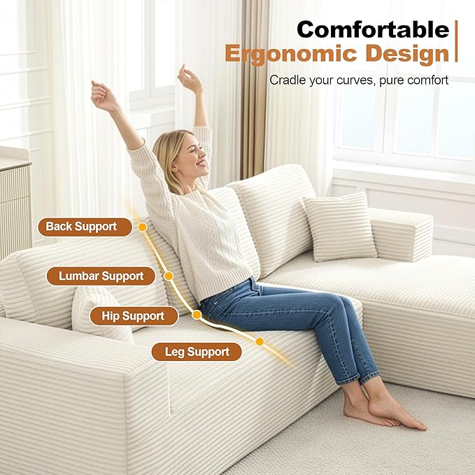 L-Shape Cloud Modular Sectional Sofa Couch,Modern Boneless Sectional Couch with Deep Seat,Upholstered Couches for Living Room Bedroom,No Assembly Required,Beige