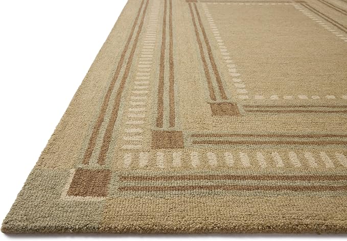 Loloi Chris Loves Julia Alfie Collection ALF-04 Green/Natural 2'-6" x 9'-9" Runner Rug Wool Neutral Living Bedroom Dining Carpet