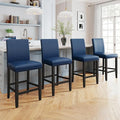 LSSPAID Counter Height Bar Stools Set of 4, 24.8 Inch Upholstered PU Leather Barstools, Modern Kitchen Island Chairs with Backrest and Solid Wood Legs, Navy Blue