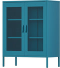 Blue Metal Storage Cabinet with Mesh Doors, Small Office Storage with 2 Adjustable Shelves, Accent Metal Locker for Home, Office, Living Room, Hallway