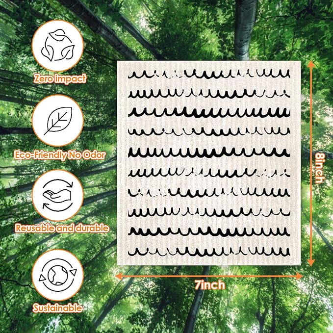 Morigins Swedish Dishcloths for Kitchen,6 Pack Black Minimalist Swedish Dish Towels,Cellulose Sponge Cloths Reusable Paper Towels, Biodegradable and Reusable Kitchen Dish Rags