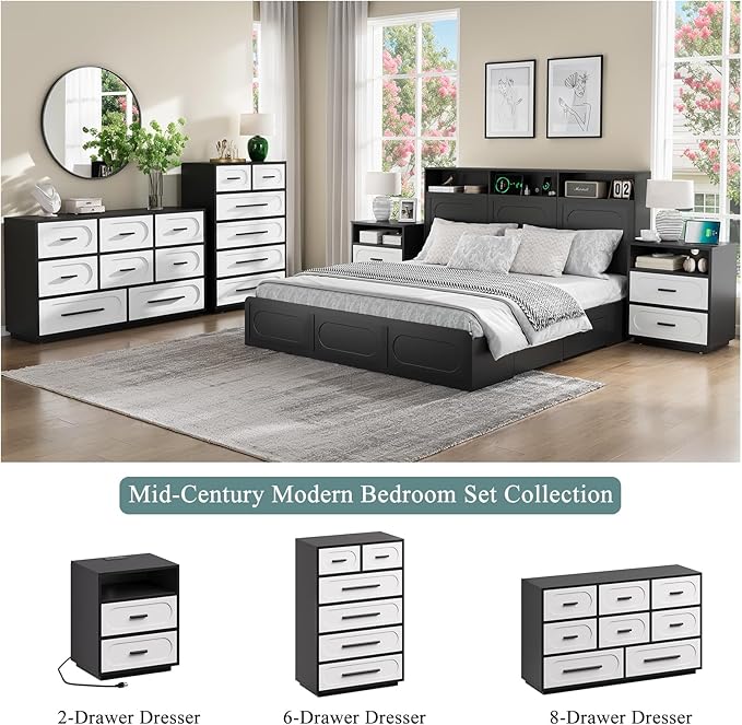 Modern 8 Drawer Dresser for Bedroom, 54" Wide Dressers & Chest of Drawers w/Solid Wood Handle, Wood Mid Century Closet Organizers and Storage Cabinet for Bedroom, Living Room, Hallway