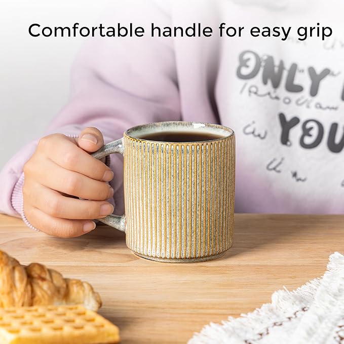 GBHOME 12oz Stoneware Coffee Mugs, Ceramic Coffee Cups with Handle for Man,Woman,Dad,Mom, Modern Coffee Mugs Set of 6 for Latte/Cappuccino/Cocoa/Tea/Cocoa/Milk. Dishwasher&Microwave Safe, Desert Sage