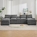 125'' U Shaped Cloud Modular Sofa with Chaise Lounges, Chenille Upholstered Comfy Sectional Couch with Storage Console, USB Charging Ports & Cup Holders, Modern Deep Seat Sofa for Living Room, Grey