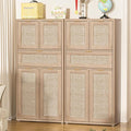 LEYAOYAO 48" Tall Storage Cabinet Set of 2,Rattan Bathroom Floor Cabinets with 4 Doors & 1Drawer,Boho Kitchen Pantry with Adjustable Shelves,Wooden Cupboard for Living Room,Home Office,Natural Wood