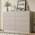 Beige Dresser for Bedroom, Modern Dresser with 8 Drawers and Smooth Slides, Wide Chest of Drawers with Golden Handles for Bedroom, Closet, 15.7" D x 55" W x 37.4" H