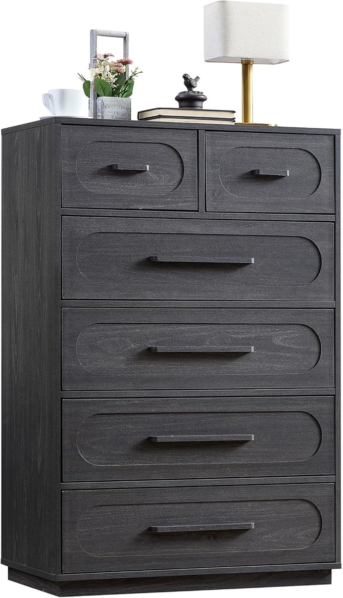 Gray 6 Drawer Dresser for Bedroom, 44" Tall Dressers & Chest of Drawers w/Solid Wood Handle, Wood Mid Century Closet Organizers and Storage Cabinet for Bedroom, Living Room, Hallway, Gray