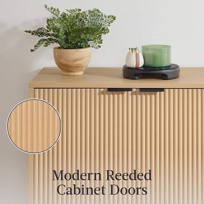 Best Choice Products 55" Modern 4-Door Sideboard Storage Cabinet, Buffet, Media Cabinet, Cupboard, Entryway Accent Table, Bookcase w/Reed Panels and Adjustable Shelves – Natural