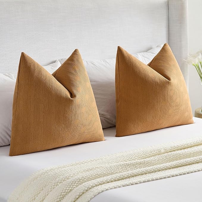 FUTEI Bronze Chenille Decorative Throw Pillow Covers 12x20 Inch Set of 2,Soft Cozy Striped Geometric Patterns Lumbar Pillow Cases,Modern Home Decor for Couch Bed Living Room
