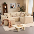 Weaxty Cloud Sectional Couch for Living Room, Oversized U Shaped Boneless Couches with Chaise, Plush Corduroy Memory Foam Deep Seat Floor Sofa, No Assembly Required，Beige