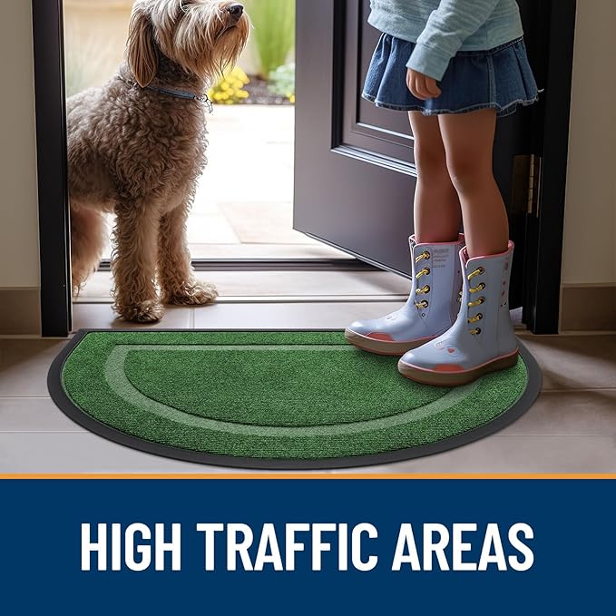 OLANLY Half Circle Door Mat Indoor Outdoor Entrance Welcome, Waterproof All-Season, All-Weather Doormat, Sturdy Natural Rubber, Low Profile, Easy Clean Patio Porch Entryway Mat, 36x24, Green