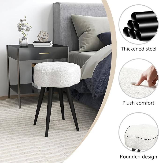 Vanity Stool with Solid Metal Legs, Soft Makeup Stool for Vanity Corner, Morden Footrest Ottoman