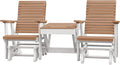 DutchCrafters Modern Horizontal Slat High Back Poly Double Glider Chairs with Center Table Outdoor Patio Furniture (White & Cedar)
