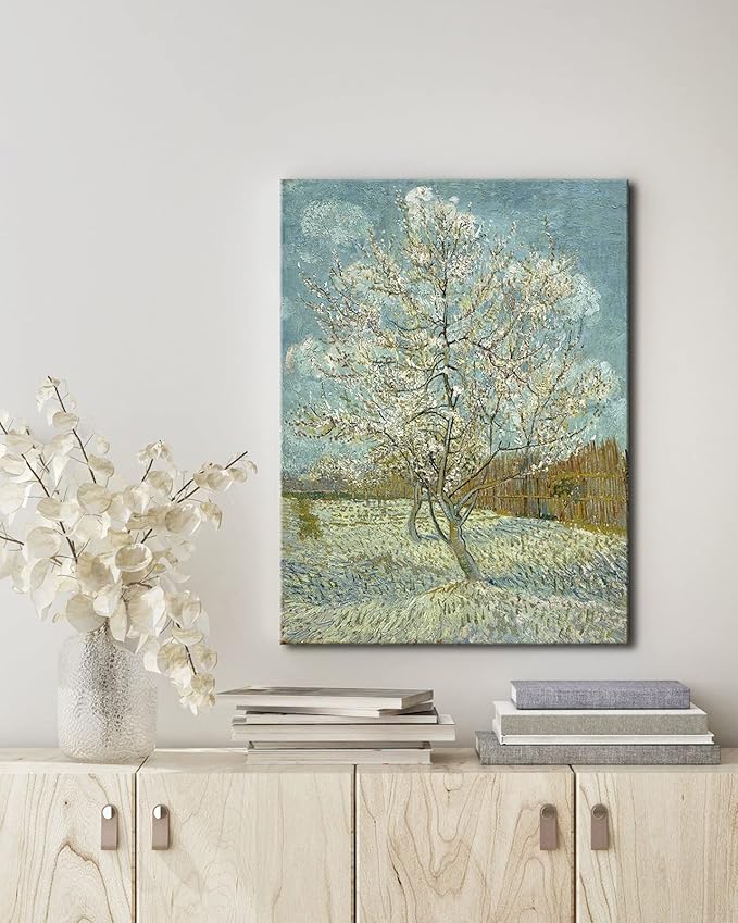 Wieco Art The Pink Peach Tree Canvas Prints Wall Art by Van Gogh Classic Famous Oil Paintings Reproduction Modern Gallery Wrapped Landscapes Giclee Picture Artwork