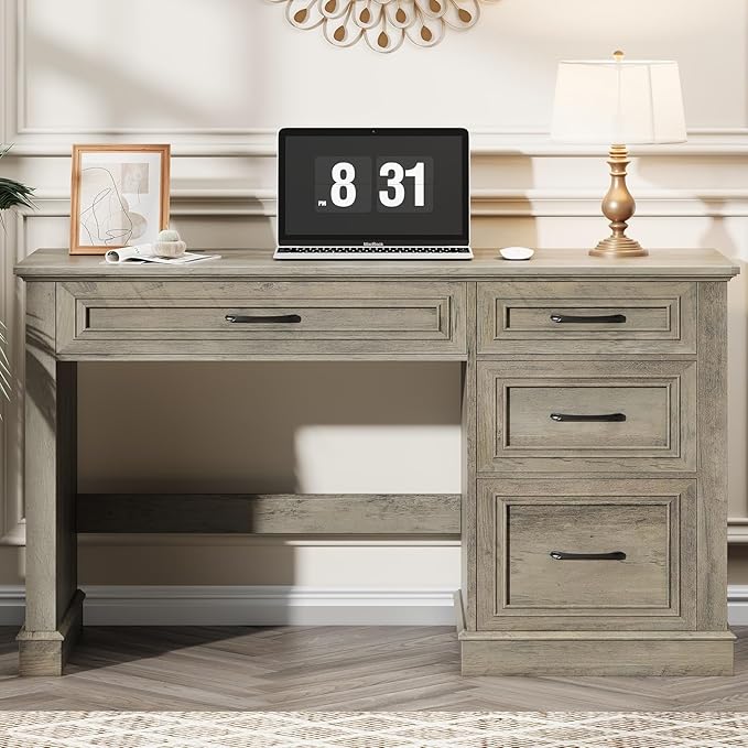 Vabches Farmhouse 47" Executive Desk, Computer Desk with Drawers and File Drawer, Workstation Computer Desk with Charging Station for Home Office,Study,Dark Grey.