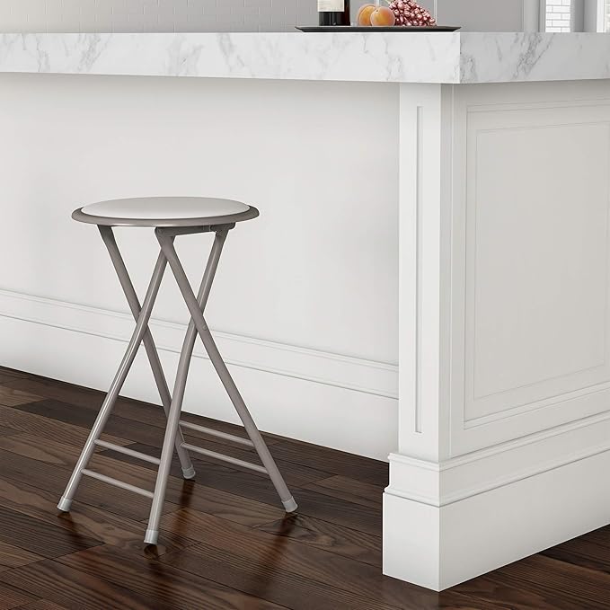 Lavish Home Folding Stool - Backless 24-Inch Stool with 225lb Capacity for Kitchen or Rec Room - Portable Indoor Counter Bar Stools (White)