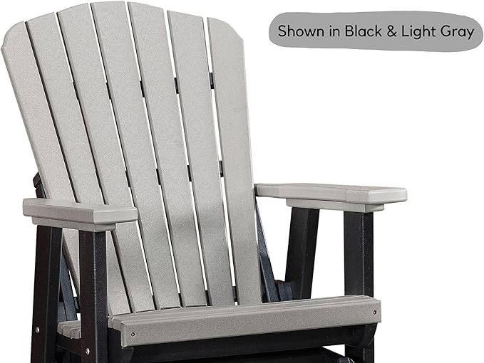 DutchCrafters Slat Fan Back Poly Balcony Adirondack Swivel Glider with Footrest Outdoor Patio Chair (Black & Light Gray)