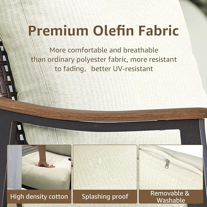 NATURAL EXPRESSIONS Patio Sofa Outdoor Furniture Metal Chair with Wicker Backrest & 6 Inches Cushion for Front, Porch, Deck, Balcony, Backyard, Sunroom, 51.5"(L) x 29.75"(W) x 33.86"(H).