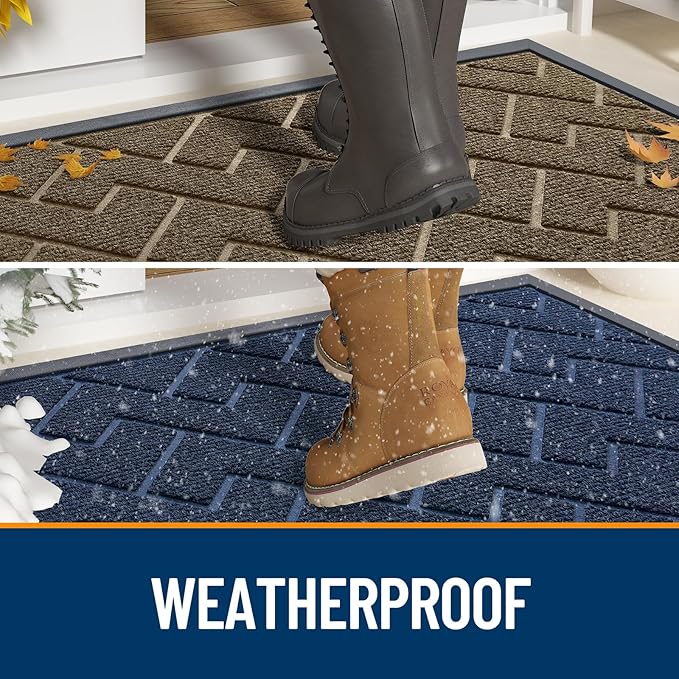 OLANLY Front Door Mat Indoor Outdoor Entrance, Waterproof All-Season, All-Weather Doormat, Sturdy Natural Rubber, Low Profile, Easy Clean Patio Porch Entryway Mat, Herringbone Brick (Wine Red, 47x32)