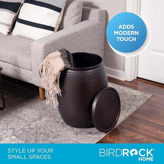 BIRDROCK HOME Iron Storage Side Table - Rustic Woven End Table with Removable Lid - Circle Barrel Accent Furniture for Living Room, Indoor, or Outdoor Use - 15.94" Dx 20" H - Oil Rubbed Bronze