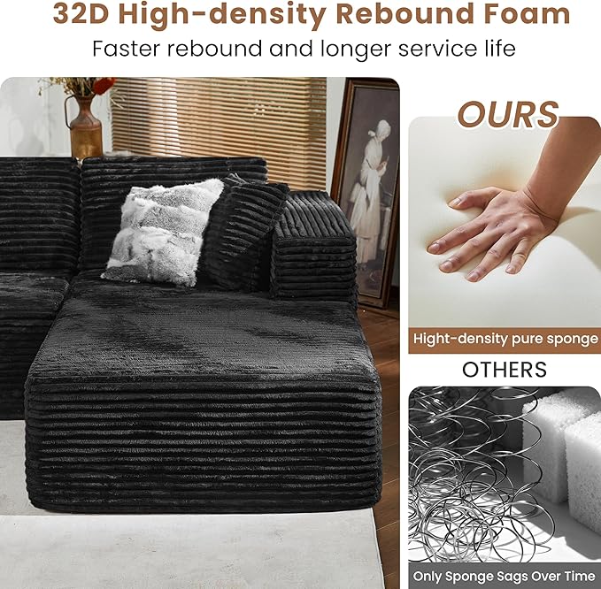 Bashaw 108" Cloud Sectional Couch Sofa with L-Shape Chaise, Modern Modular Sofa Couch Upholstered Couches for Living Room Bedroom, No Assembly Required (Black, L Shape)