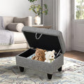 Linen Fabric Storage Ottoman with Nailhead Trim, 28.5"X19.5"X17.5" Footrest Stool, Hidden Storage Foot Stool for Living Room, Bedroom Furniture, Ash-Brown