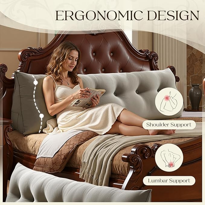 WOWMAX 85% Linen 15% Cotton Blend Headboard Pillow – California King Size Reading Wedge Backrest for Bed, Handmade Firm Support Bolster Cushion with Removable Cover, Premium Bed Rest Pillow, Black