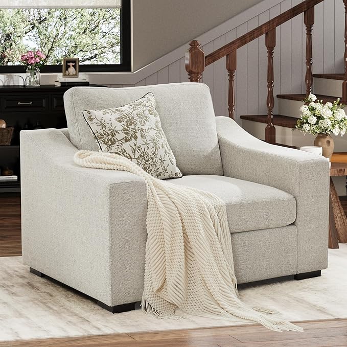 ABCASA 47" W Oversized Accent Chair Set of 2, Comfy Upholstered Sofa Chair with Large Seat and Wide Armrest, Pet-Friendly Modern Lounge Armchair for Living Room/Apartment/Bedroom, Soft Linen, Oatmeal