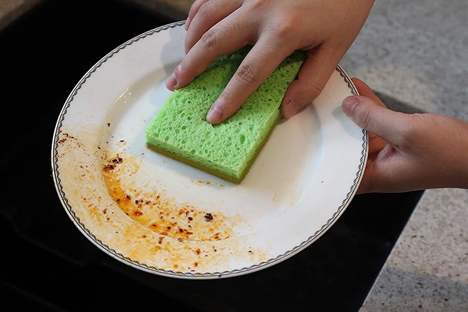 SCRUBIT 24 Pack Natural Sponges - Biodegradable Compostable Cellulose and Coconut Natural Sponges for Dishes, Eco Friendly Non Toxic Kitchen Sponge