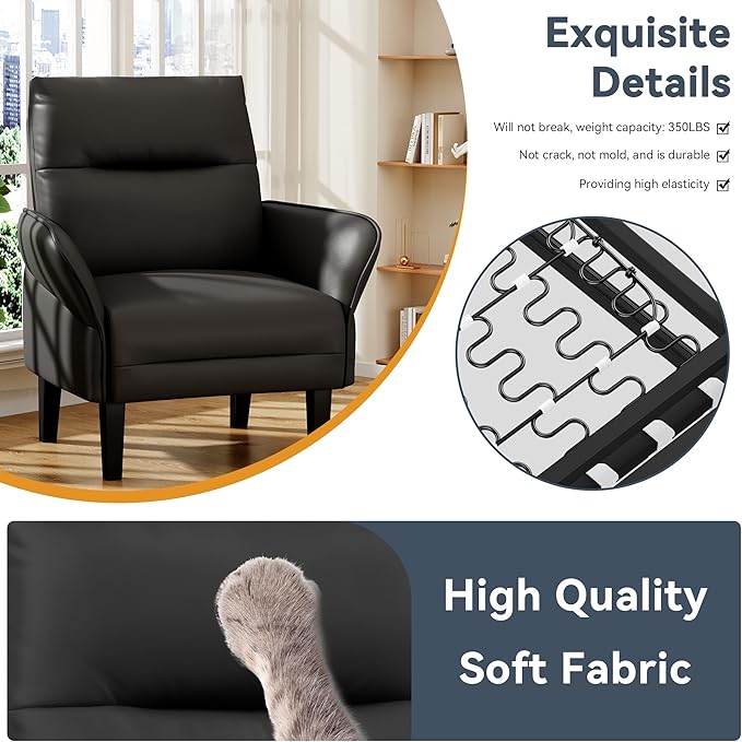 HAOBO Home Modern Black Accent Chair Upholstered Faux Leather Armchair for Bedroom Living Room Chairs Office Chair Leisure Chairs Set of 2