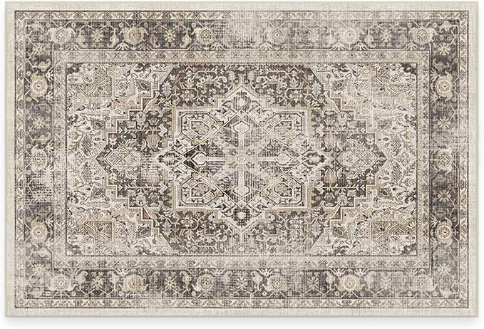 RUGGABLE Washable Vintage Area Rug – Kamran Hazel 2x3, Stain-Resistant, Non-Slip – Small Machine Washable Rugs for Living Room, Bedroom, Hallway, Entryway & Bathroom–with Cushioned Pad
