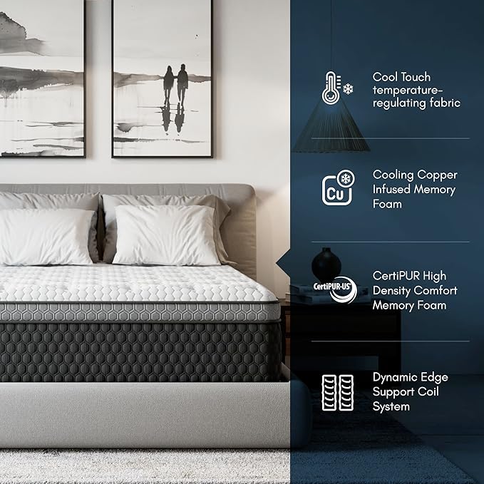 Diamond Mattress EquaLite Copper Cooled Hybrid Mattress, Queen Mattress 11-inch Firm, Greenguard Gold, CertiPUR-US Certified, Fiberglass-Free, Made in USA